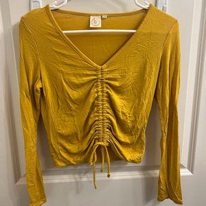 Cinch Front Long Sleeve Crop Top